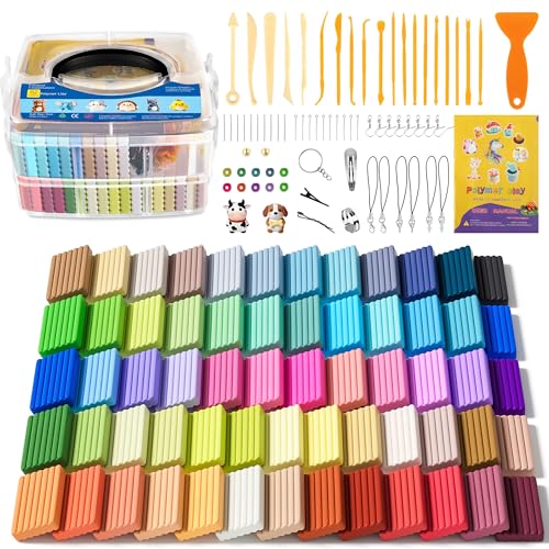 Polymer Clay 62 Colors, Modeling Clay for Kids, Non-Sticky Oven Bake Clay with Sculpting Tools and Accessories, Halloween Christmas Gift for Children and Artists - color: 62 Colors