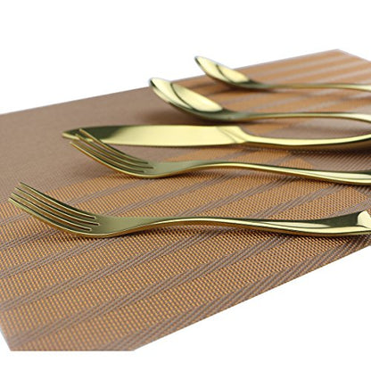 Cutlery Set, 20-piece Mirror Polishing Gold 18/10 Stainless Steel Dinnerware Flatware Sets,Service for 4,w/Dinnerware Knife, Forks, Soup Spoon, Salad Spoon, Dessert Fork - size: 4-set-gold