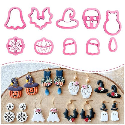 KEOKER Halloween Clay Cutters, Clay cutters for Halloween Earrings Making, 10 Shapes Halloween Clay Earrings Cutters, Halloween Polymer Clay Cutters (Earrings Clay Cutters 1) - color: Earrings Clay Cutters 1