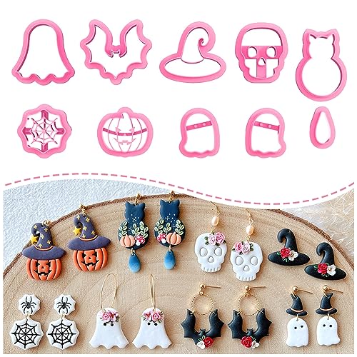 KEOKER Halloween Clay Cutters, Clay cutters for Halloween Earrings Making, 10 Shapes Halloween Clay Earrings Cutters, Halloween Polymer Clay Cutters (Earrings Clay Cutters 1) - color: Earrings Clay Cutters 1