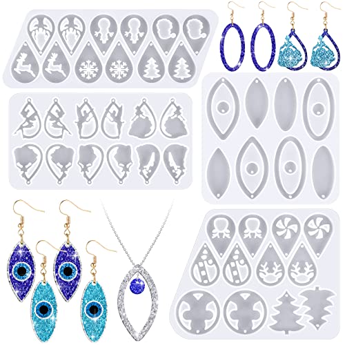 Patelai 4 Pcs Resin Earring Molds Irregular Shaped Earrings Silicone Mold for Epoxy Resin Dangle Drop Jewelry Making Kit for Women DIY Crafts Necklace Pendants Keychain(Snowflake Oval) - style: Snowflake Oval