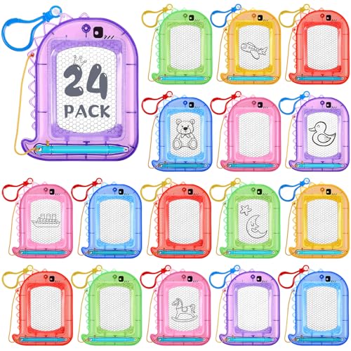 Outus 24 Pcs Mini Magnetic Drawing Boards Goodie Bags Stuffers for Kids Backpack Keychain Clip Drawing Board Erasable Sketch and Painting Pad for Classroom Rewards Party Favors (Dinosaur) - style: Dinosaur