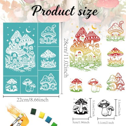 2 Pcs Mushroom Silk Screen Stencil, Whimsical Mushroom Self-Adhesive Reusable Silk Screen Printing Stencils Templates for Painting on Wood, T-Shirt, Fabric, Wall, Home Craft Decor - style: Mushrooms