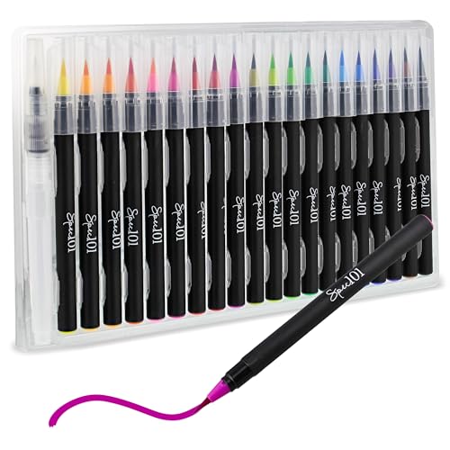 Spec101 Watercolor Pens Brush Set - 20 Colored Ink Brush Markers and Blending Water Paint
