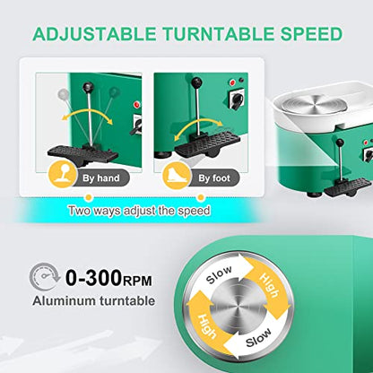 Pottery Wheel Pottery Forming Machine 25CM 350W Electric Pottery Wheel with Detachable Basin Foot Pedal DIY Clay Tool Ceramic Machine Work Clay Art Craft (Green)1 - color: green