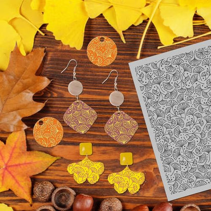 Ginkgo Leaves Polymer Clay Texture Mat -Autumn Leaves Texture Sheet for Polymer Clay Jewelry Making, Earring Charms, DIY Craft Supplies - style: ginkgo leaves