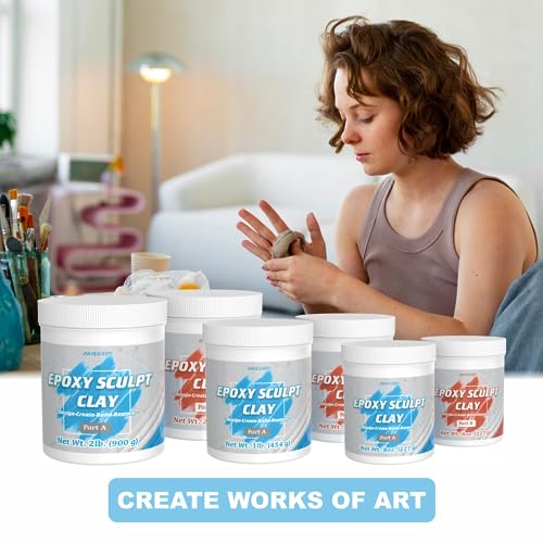 2 Pound White Epoxy Putty Sculpt Clay, 2 Part (A & B) Modeling Compound for Sculpting, Modeling, Building, Repairing, Self-Hardening Epoxy Clay Easily Repairs Metal, Wood, Tile, Ceramics, Plastic - color: White, size: 2 Pound
