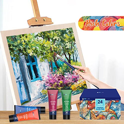 Acrylic Paint Set 24 Colors Craft Paints in Tubes with 10 Art Brushes Rich Pigment for Artists Beginners Painting on Canvas Wood Fabric Crafts, 36ml/Tube - size: 0.05 Fl Oz (Pack of 24)