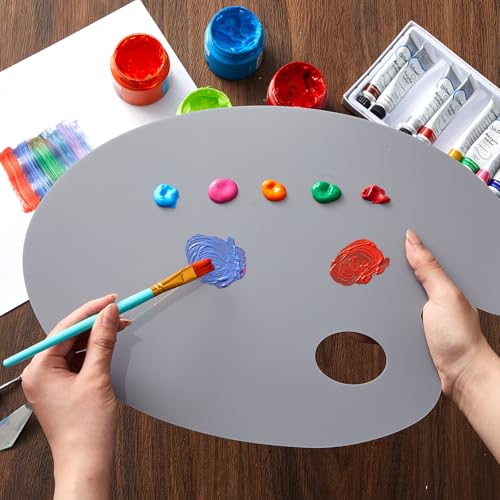 Honoson Large 2 Pack 15.7 x 11.8 Inch Neutral Grey Acrylic Paint Palette with Opaque Paint Pallet, Big Size Easy to Clean Non Stick Artist Pallet for Oil Watercolor Craft DIY Painting Palette (Oval) - size: 11.8 x 15.7 Inch, style: Oval