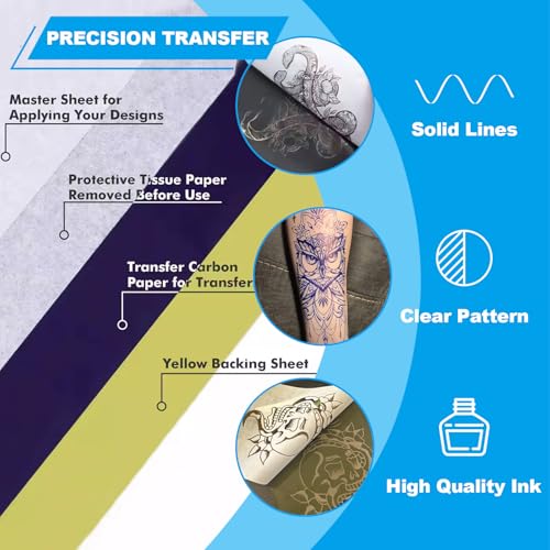 Emalla Tattoo Transfer Paper 200 Sheets, Thermal Stencil Paper for Tattooing A4 Professional Tracing with Crisp Transfer 4 Layer Stencil Paper 8.27" x 12" Tattoo Supplies for Studios & Beginners - size: 200pcs