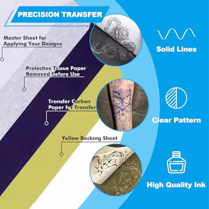 Emalla Tattoo Transfer Paper 200 Sheets, Thermal Stencil Paper for Tattooing A4 Professional Tracing with Crisp Transfer 4 Layer Stencil Paper 8.27" x 12" Tattoo Supplies for Studios & Beginners - size: 200pcs