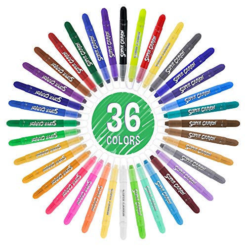 U.S. Art Supply Jumbo Twistable Crayons Set of 36 Colors - Silky Gel Twistable Washable Crayons for Coloring Books, Arts & Crafts, Non Toxic Twist Up Easy Glide - Bright, Bendable, Blendable