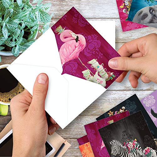 The Best Card Company Assorted Blank Greeting Card Box Set - Incl. 20 Cards + Envelopes - 10 Unique Designs - refined for Thank Yous, Invitations, More - Fancy Wildlife AM3364OCB-B2x10 - style: Fancy Wildlife