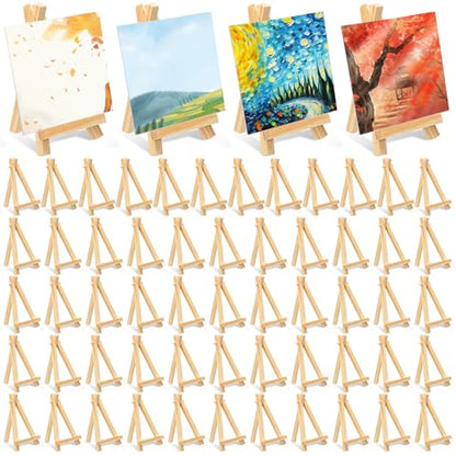 60 Pcs 5 Inch Wood Mini Easel, Art Craft Painting Small Display Easel Natural Wooden Tripod Holder Stand, A-Shaped Mini Wood Easels for Display Small Canvases Cards Photos DIY Crafts