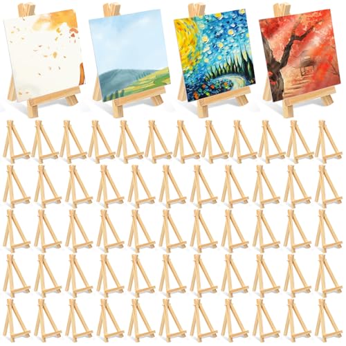 60 Pcs 5 Inch Wood Mini Easel, Art Craft Painting Small Display Easel Natural Wooden Tripod Holder Stand, A-Shaped Mini Wood Easels for Display Small Canvases Cards Photos DIY Crafts