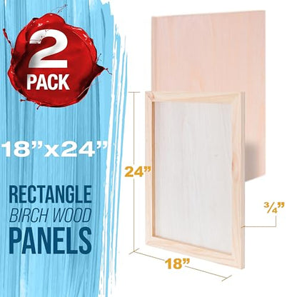 U.S. Art Supply 18" x 24" Unfinished Cradled Wood Panels for Painting, Studio 3/4" Deep (2 Pack) - Artist Depth Birch Wooden Wall Canvases - Mixed-Media Craft, Acrylic, Oil, Encaustic, Paint Pouring - size: 18" x 24"