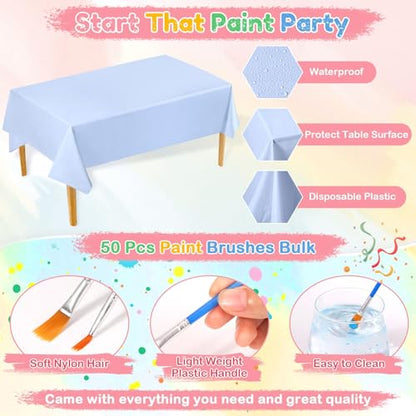 8 Pack 8x10 Inch Canvas Painting Kit, 107 PCS Canvas Boards for Painting with 50 Brushes & Paint Trays & Acrylic Paint & No Spill Cup & Apron & Tablecloth, Mini Painting Canva with Easel Set for Party - color: Rich Colors-8 pack