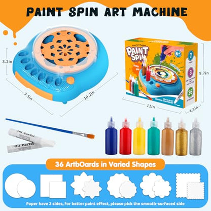 Spin Art Machine for Kids, Paint Spinner Arts & Crafts Kit for Ages 4-12 | Mess-Free Motorized Spinner With Splash Guard; 7 Washable Paints & 36 Art Boards Make A Unique Design Every Spin - color: Blue