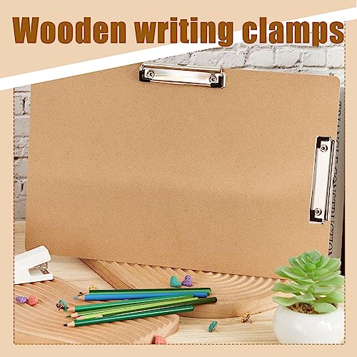 Henoyso 4 Pcs 14 x 20 Inch Extra Large Clipboard Wooden Lap Board with Low Profile Clip Brown Double Landscape Clip Hardboard Drawing Horizontal Clipboard for Paper Sketching Art Supplies