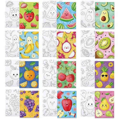12 Packs Pre Drawn Canvas to Paint, 5" X 7" Fruits Pre Printed Canvas Paint Party for Painting, Pre Stretched Canvas Outline Painting Boards for Beginners, Party Favor - style: Fruits