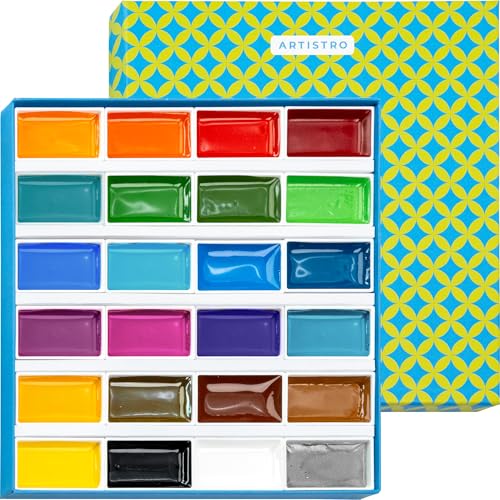 ARTISTRO Professional Watercolor Paint Set for Adults - 24 Pigment-Rich Colors, XL Pans, ASTM-I Lightfastness, High Tinting Strength Watercolor Set for Professionals made by Professionals - color: 24 Colors