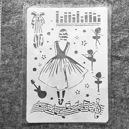 TIAMECH A4 Reusable Dress Girl Stencil for Painting | Music Note Dance Layering Template, DIY Wall Art, Wood Furniture, Scrapbook & Crafts (8.3x11.7inch) - style: Ballet Dress Girl