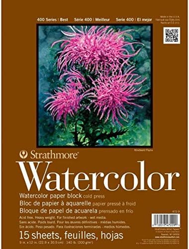 Strathmore 400 Series Watercolor Block, Cold Press, 9"x12" Bound (4 Sides), 15 Sheets/Block, White(Pack of 12) - size: 9 x 12 inches (Pack of 12), style: Block
