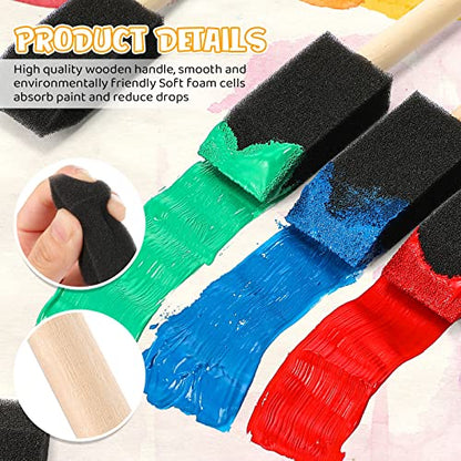 Baderke 300 Count 1 Inch Foam Sponge Brushes for Painting Wood Handle Foam Brushes Small Lightweight Paint Sponges for DIY Crafts Acrylics Stains Varnishes