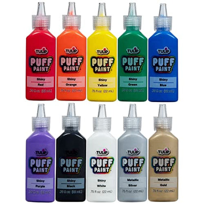 TULIP Puff Paint Essential Rainbow Colors 10-pack, Multi-Surface, Premium Quality, Nontoxic & Waterproof Craft Paint, Permanent on Fabric, 10-pack - color: Rainbow
