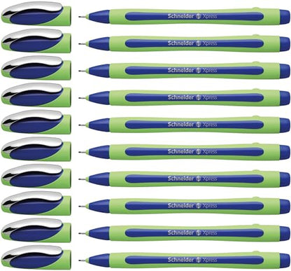 Schneider Xpress Premium Fineliner, 0.8 mm Porous Point, Light Green Barrel, Blue Ink, Box of 10 Pens (190003) - color: Blue