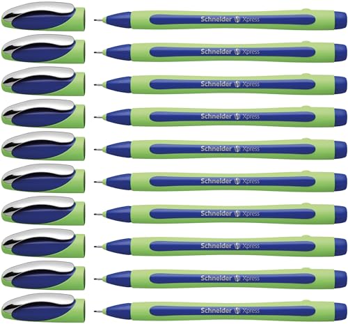 Schneider Xpress Premium Fineliner, 0.8 mm Porous Point, Light Green Barrel, Blue Ink, Box of 10 Pens (190003) - color: Blue