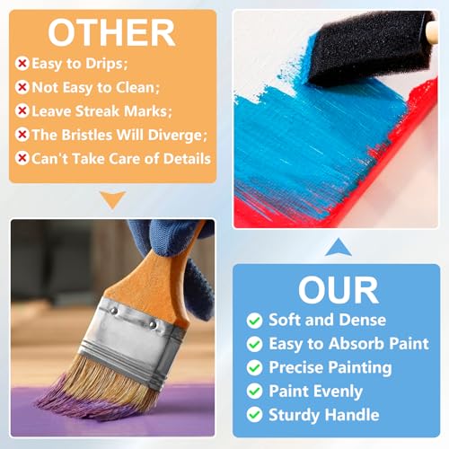 SmallCat 10 PCS Foam Paint Brushes, 0.98 Inch Foam Sponge Brushes for Varnishes, Reusable Sponge Brushes with Wood Handles for Painting, Staining, and DIY Crafts - Black - size: 1"(10pcs)