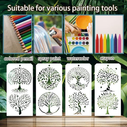 12 Sheets 20 Styles Tree Stencils for Painting, Tree of Life Drawing Templates Bamboo Pine Reusable Border Stencil for Painting on Wall Wood Home Decor - style: Trees