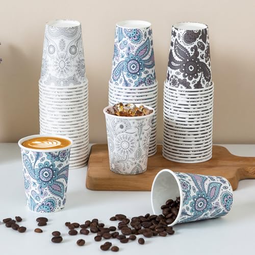 Clawsoff [300 Pack 8 OZ Paper Cups, Disposable Coffee Cups 8 oz Hot/Cold Colourful Beverage Drinking Cups for Office Party Home Picnic (Paisley) - color: Gray, size: 8 oz