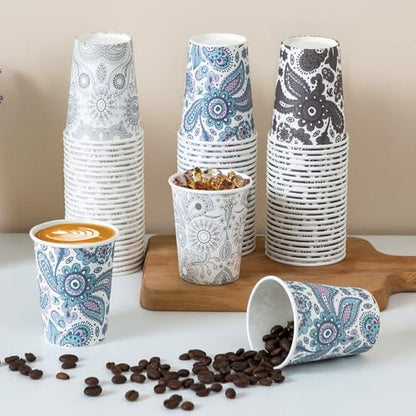 Clawsoff [300 Pack 8 OZ Paper Cups, Disposable Coffee Cups 8 oz Hot/Cold Colourful Beverage Drinking Cups for Office Party Home Picnic (Paisley) - color: Gray, size: 8 oz