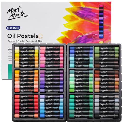 Mont Marte Oil Pastels Signature 72pc, 72 Assorted Colors, Vibrant Oil Pastel Set, Great Blending and Layering, Ideal for Art, Craft, Coloring and Sketching - color: Multicolor, size: 72 Count (Pack of 1)