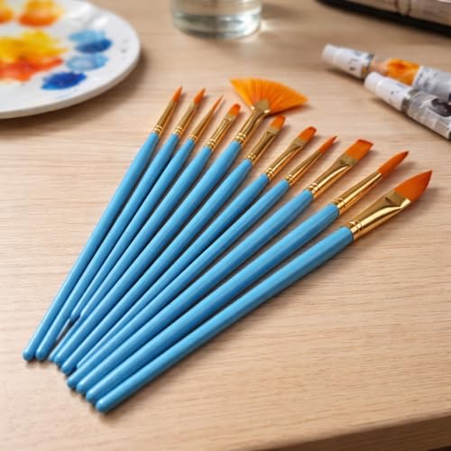 Acrylic Paint Brush Set, 15 pcs Nylon Hair Paint Brushes for All Purpose Oil Watercolor Face Body Rock Painting Artist, Small Painting Brush Kits for Kids Adult Drawing Blue - color: Blue