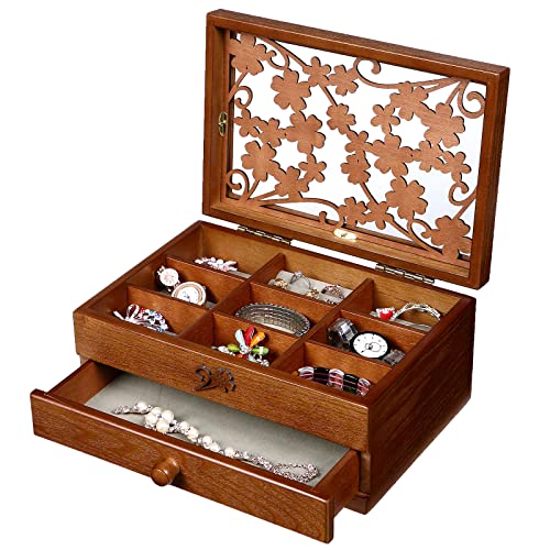 Changsuo Wooden Jewelry Box for Women with Drawer, Small-sized Jewelry Storage Organizer with Acrylic Lid - size: One-drawer
