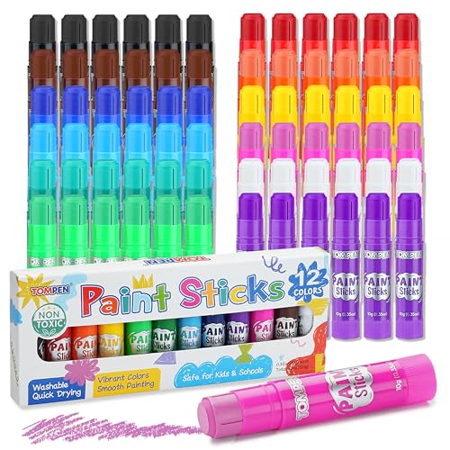 Tempera Paint Sticks for Kids & Artists,72 Pack 12 Vibrant Color,Non-Toxic,Quick Drying,Classic Rainbow Colors,Washable Solid Paint Crayons,Ideal for School Classroom Art Projects & DIY Crafts