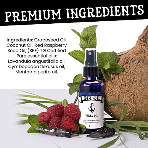 Ink Oil Tattoo Aftercare - Organic Tattoo Oil for Healing - Natural Tattoo Aftercare Lotion with Therapeutic Grade Essential Oils - High-Grade Tattoo Healing Oil for Fresh & Healed Tattoos