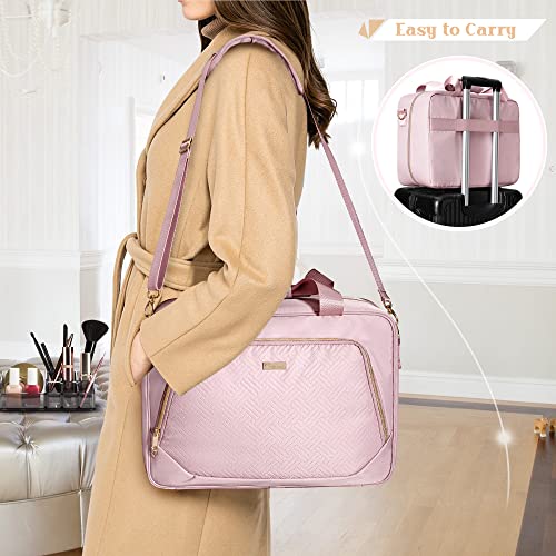 Professional Makeup Artist Travel Case with 4 Detachable Cosmetic Bags, Large Make up Organizer Bag with Makeup Kit Storage Section and Hair Tools Pocket, Pink (Empty Bag Only) - color: Pink