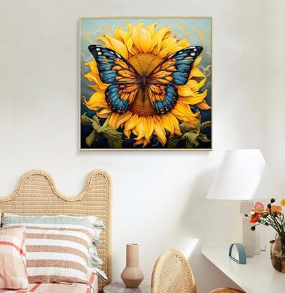 Framed Paint by Numbers Kit for Adults Beginners & Kids Ages 8-12, Butterfly Sunflower Acrylic Easy Paint by Number with Frame, Number Painting Kits on Canvas Framed (12 * 12 Inch, without Easel) - color: BOP1PF01, size: 12 x 12 Inch