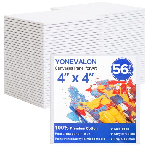Mini Canvas for Painting 4x4 inch, 56 Pack Bulk Small Painting Canvases for Novices & Artists, Gesso Primed Acid-Free 100% Cotton, Blank Canvas Boards Panels for Oil, Watercolor, Acrylic - size: 4"x4" - 56pcs