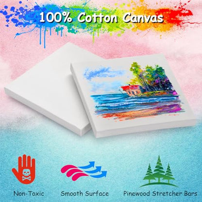 22PCS Mini Canvases for Painting – 5 x 5 in Bulk Small Square Stretched Canvases, 0.4 in Thick Blank Canvas for Students, Art Supplies, School & Home Crafts - size: 22PCS Mini Canvas -5x5ln
