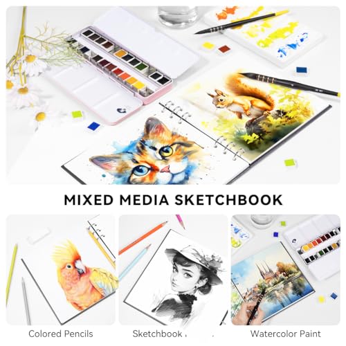 Lightwish Square Watercolor Journal,100% Cotton,300gsm/140lb,Acid-Free,20 Sheets Cold Press Watecolor Paper Sketchbook for Artists Adults Students,7.68 * 7.68 Inches - color: Dark Grey