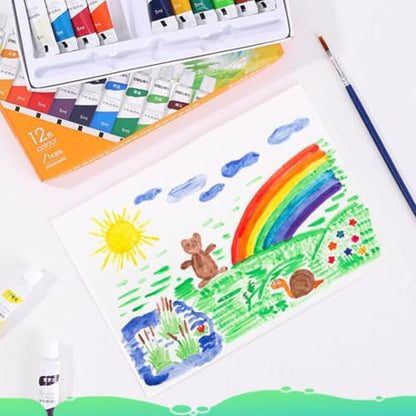 Gouache Paint Set with Brush for Artist Beginner 12 Color Gouache Pigment for Painting Art Illustrations Watercolor Set