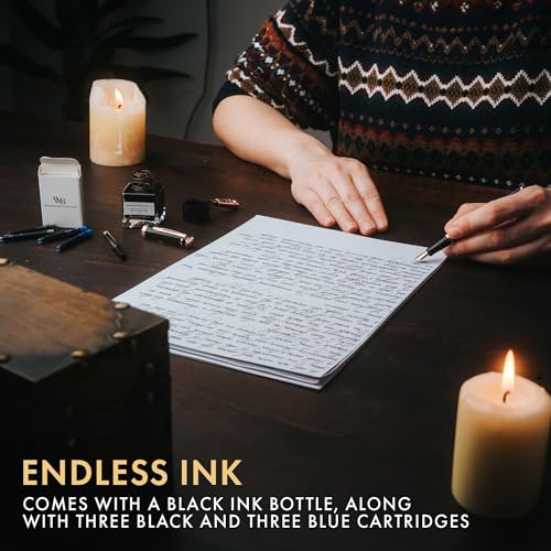 Wordsworth & Black Fountain Pen Set, 18K Gilded Medium and Extra Fine Nib, 25ML Black Bottle, 6 Ink Cartridges, Refill Converter, Smooth Writing Pens [Black Rose Gold], Gift Set for Men and Women - color: Black Rose Gold