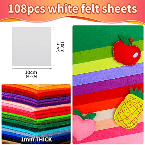 IOOLEEM Pre-Cut Craft Felt Squares - 108pcs, 4"x4" (10 cm x 10 cm), White Felt Fabric Sheets for Sewing & Crafts - color: White, size: Plain 4x4 inches (10x10cm)