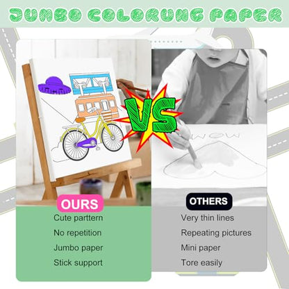 Vehicle Coloring Paper Roll for Kids, 2 Pack 116"x11.6" Giant Drawing Paper Roll with Cars Trucks Trains & Construction, Reusable Art Paper for Boys Ages 3-8, Birthday Gift & Party Tablecloth - color: C4
