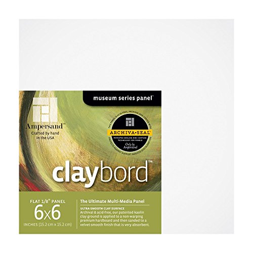 Ampersand Art Supply Wood Painting Panel: Museum Series Claybord, 6" x 6", 1/8 Inch Depth 4 Piece - color: 1/8 Inch Depth, size: 6X6 - Pack of 4